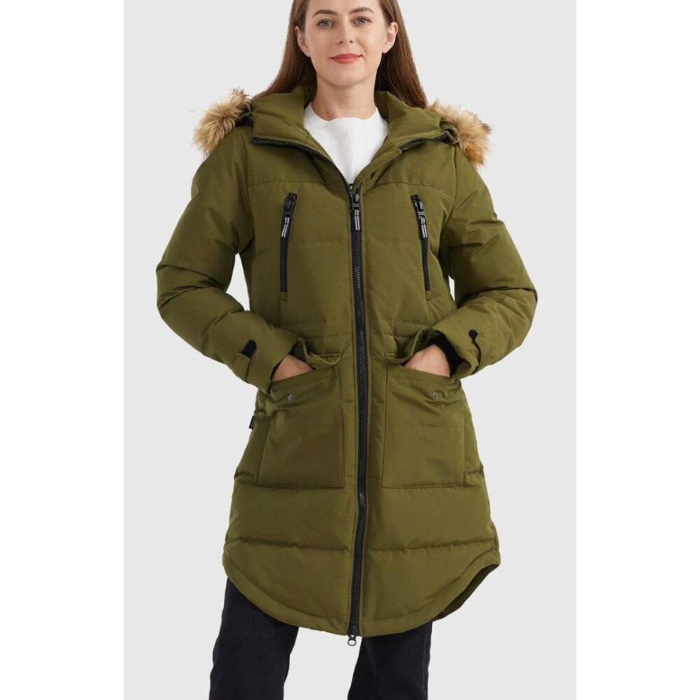 Orolay Hooded Thickened Down Jacket Warm Winter Coat Fir Green Size XS